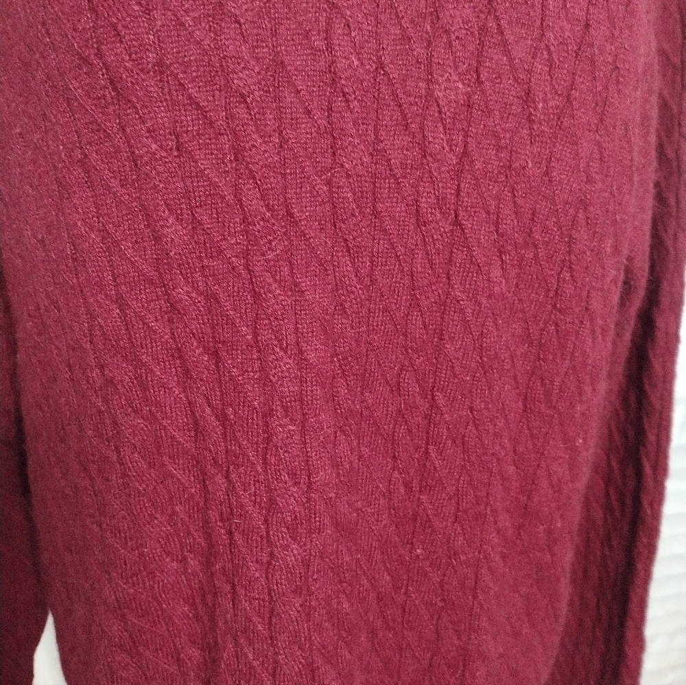 JOSEPH ABBOUD Mens L 100% BABY ALPACA Sweater Burgundy Cable Knit Made in Peru - Picture 2 of 8